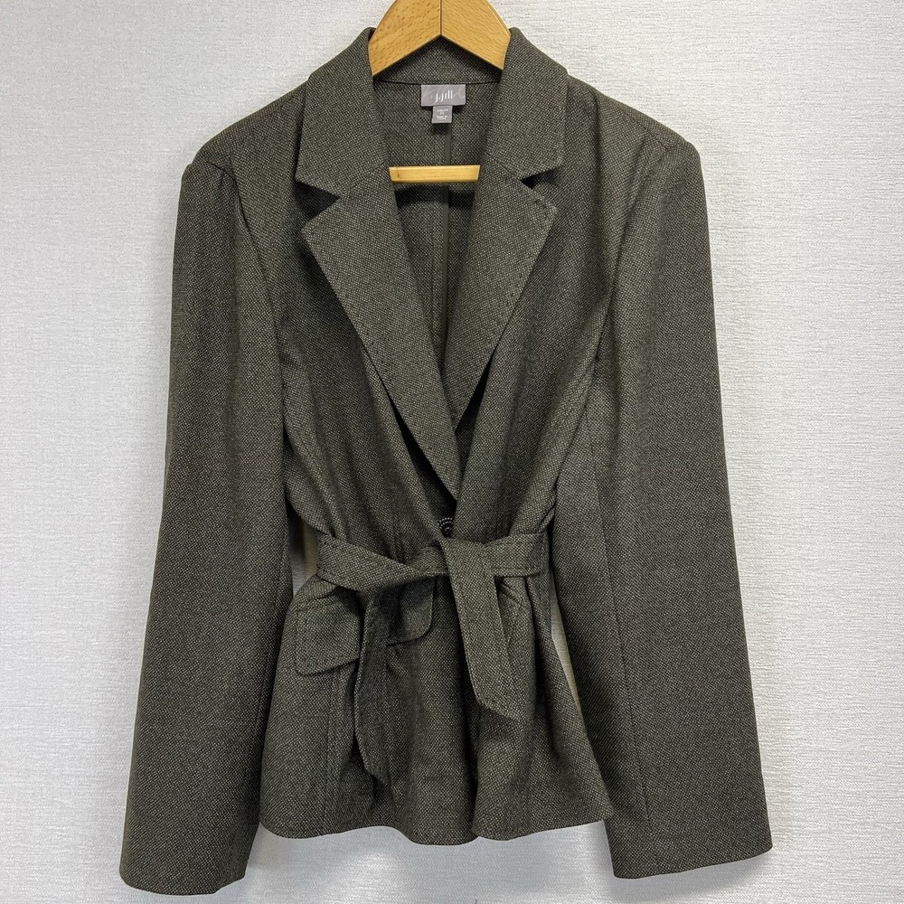 J. Jill Blazer Jacket 1 Button Front Half Belted Women's 12‎ Stretch Olive Green
